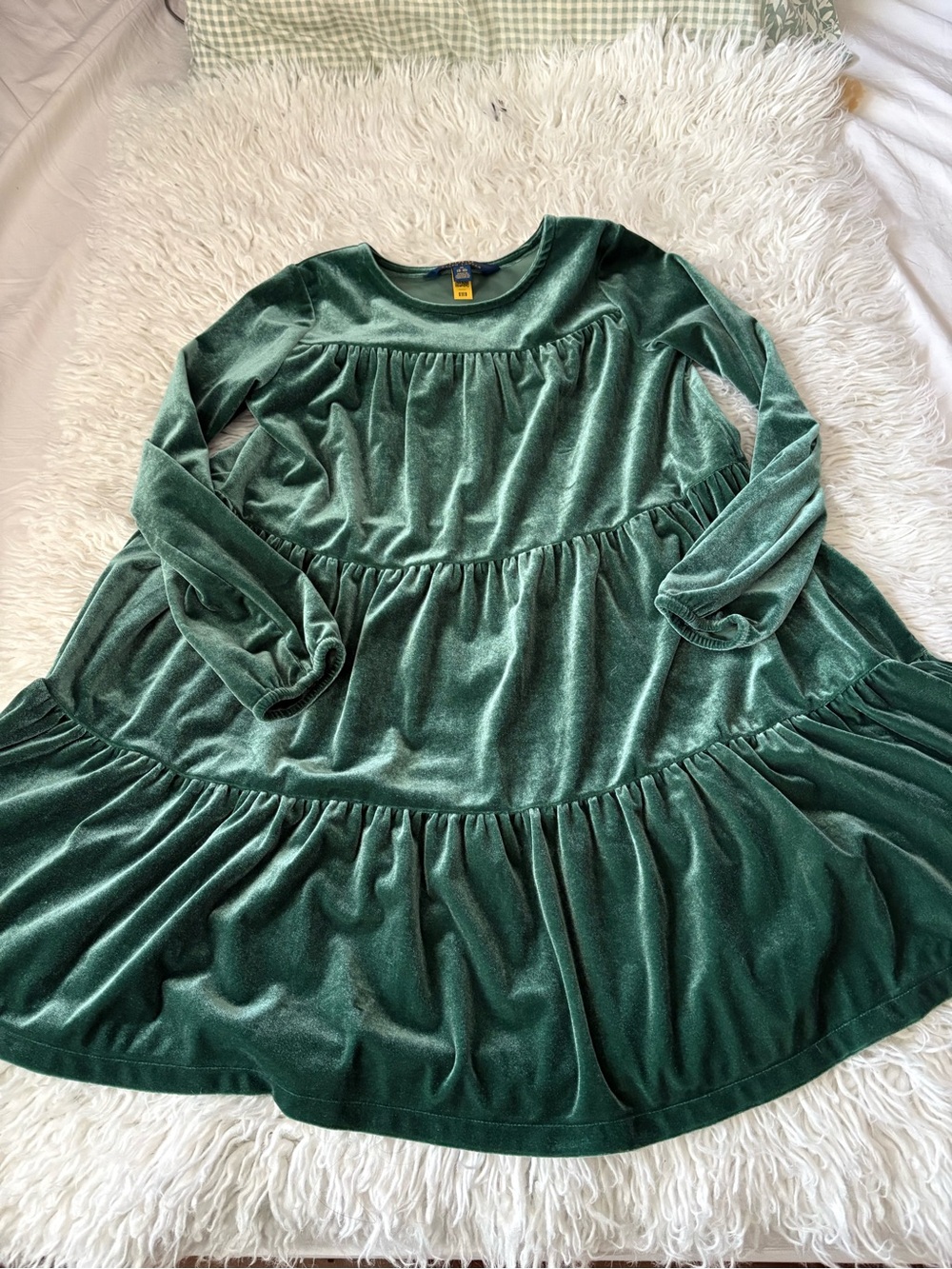 Ralph Lauren Emerald Green Velvet Tiered Dress 8-10